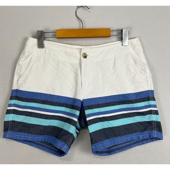 COLUMBIA PFG Shorts Womens Cotton Stripe Blue White Size 6‎ x 6" Casual Mid Rise - Picture 2 of 10